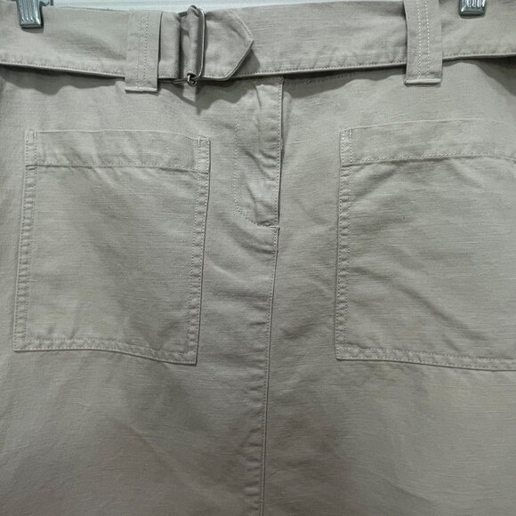 Calvin Klein Jeans Belted Skirt Linen Blend Khaki Utility Pockets Size 8 - Picture 6 of 10